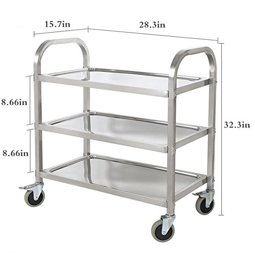 PANO 3 Shelf Stainless Steel Utility Cart with Wheels Service Cart for Kitchen Restaurant Bar, 220lb Capacity