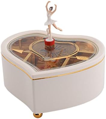 Creative Heart-shaped Music Box Jewelry Box Lovers Gift with Beauty Little Girl (White)