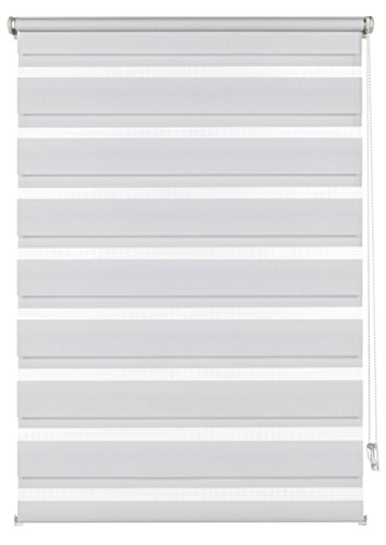Deco Company, Doppia Tenda a Rullo con Morsetti, Doppio Rullo/Lato oscurato, Trasparentee e Strisce opache, Tutte Parti Montaggio Incluse, Bianco, 55 x 150 cm (LxA), 23-1002