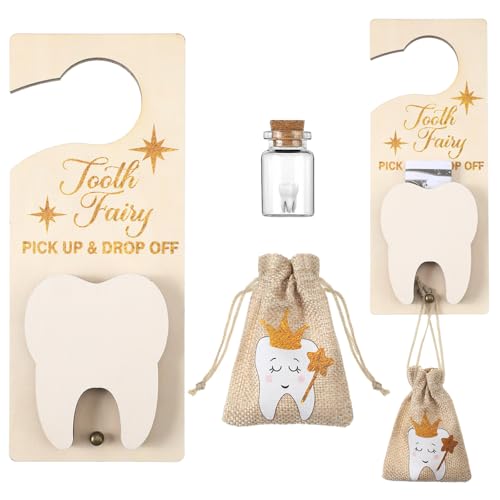 DoubleFill Tooth Fairy Holder Bag Hanger with Money Slot Keepsake Bottle Velvet Pouch Tooth Fairy Box Encourage Gift for Lost Teeth Boy Girl Milk(Classic,Light Brown)