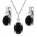 Gem Stone King 925 Sterling Silver Oval Black Onyx and White Topaz Pendant and Earrings Jewelry Set For Women (4.97 Cttw, Gemstone Birthstone, with 18 Inch Silver Chain)