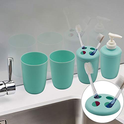 Bathroom Accessories Set, 4 Pcs Plastic Bathroom Set Toothbrush Holder, Toothbrush Cup,  Pump Bottles(10 Ounce, 300 Milliliter) - Thumbnail 4