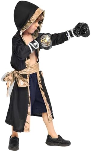 Traje De Boxeo Infantil YOOJIA – Bata Con Capucha Y Pantalón Corto De Satén, 100% Poliéster, Disfraz De Cosplay Para Niños Y Niñas, Tallas 6 A 16