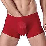 TONSEE Men Sexy U-shaped Ice Silk Boxer Brief Underwear (L, Red)