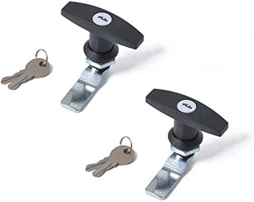 MASO 2x T-Handle Door Lock Latch Truck Cap Camper TrailerCabinet T-Handle Garage Door Lock Bright chrome Black