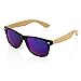 Oct17 Wood Bamboo Wooden Vintage Sunglasses Eyewear for Mens Womens (Black, Blue)