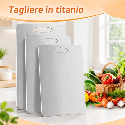 Set of 3 Titanium Chopping Board, S316 Stainless Steel, Double Sided Food Cutting Board, Cutting Board for Vegetables, Fruits, Meat, Panes