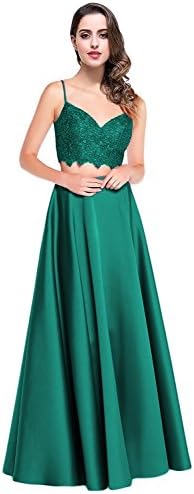 Vanial 2 Piece A-Line Satin and Lace Sexy Backless Evening Dresses For Ladies V256 Green Size 2