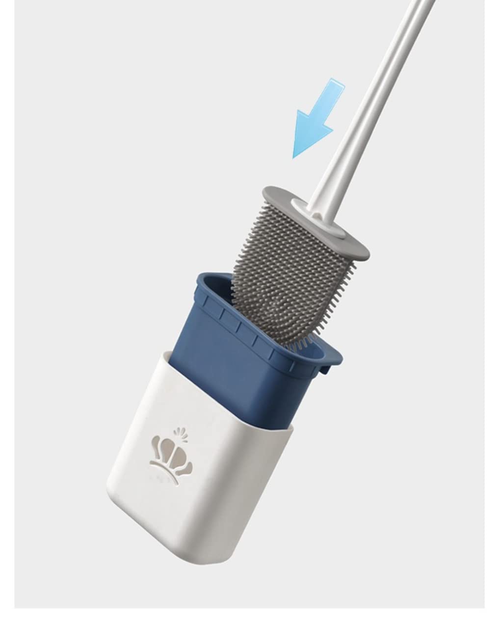 Toilet Brush with Flexible Brush Head and Silicone Flex Bristles Clean Toilet Corner, Quick Drying Holder Set for Bathroom, Compact Size Non-Slip Long Handle, Wall Mounting (Blue)