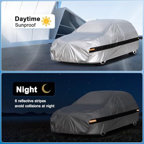 Holthly 10 Layers Car Cover for Fiat 500/Abarth 500 595 (2010-2025), 100% Waterproof Car Cover, Outdoor Car Cover, Waterproof, UV Protection, Windproof, Dustproof