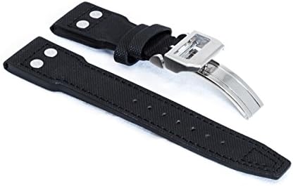 WatchAssassin Fabric/Canvas-style Black Rivet Pilot Watch Strap w. Deployment-Clasp 22mm