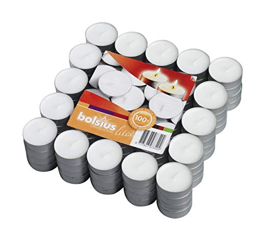Bolsius 100 Pack Unscented White Tea Light Candles Burns Aprx. 3.5 Hour