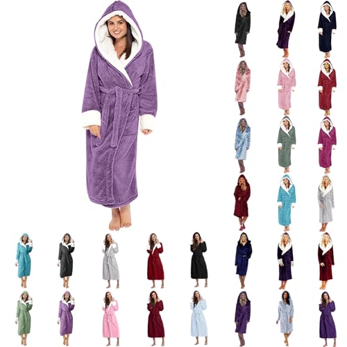 IUYTYSER Ladies Hooded Fleece Dressing Gown Winter Soft Bathrobe for Women Luxury Plush Loungewear with Pockets Shawl Collar Wrap Tie Waist Housecoats for Cold Day Gifts Black S