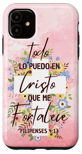Filipenses 4:13, Cute Cross Christian Bible Verse in Spanish Case for iPhone 11