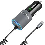 Meagoes Dual Quick Charge 3.0 USB Type C Car Charger Adapter for Samsung Galaxy S9/S9+/S8 Plus/Note8, LG V35/G7 ThinQ/V30, HTC U12+/U11, Moto Z3/Z2 Play/X4/Z Droid, with Built-in Coiled USB C Cord