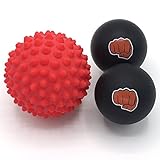Massage Ball Set - 2 Solid Rubber Lacrosse Balls and 1 Trigger Point Deep Tissue Spiky Ball - Perfect for Self Myofascial Release - Includes a Convenient Travel Bag (Red & Black)