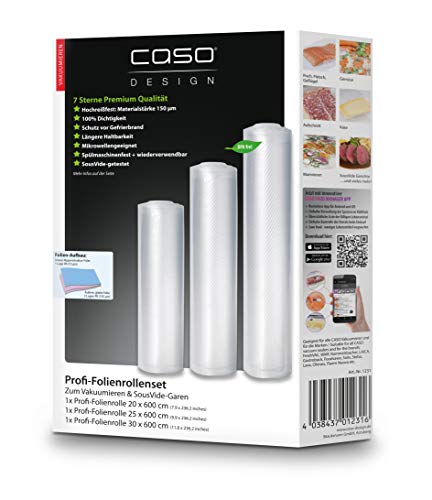 CASO Profi- Folienrollen Set 4 / 1 St. 20x600 cm, 1 St. 25x600 cm, 1 St. 30x600 cm 150µm, für Vakuumierer…