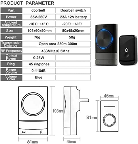CARYWON - Timbre Inalámbrico para Casa, Timbres Inalámbricos para Puerta con 1 Transmisor y 2 Receptor, 200 Metros de Alcance con 45 Melodías Elegibles, 4 Niveles de Volumen(1 Transmisor y 2 Receptor)