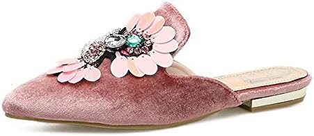 Slduv7 Women Mule Faux Suede Fashion Slides Shoes Pointy Toe Comfort Summer Flat Slippers