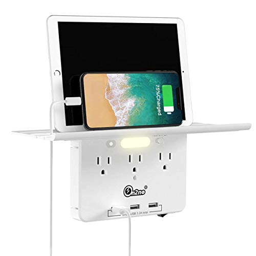 Socket Outlet ShelfON2NO Wall Outlet Extender with All Around Builtin Shelf, Multi Plug Outlet