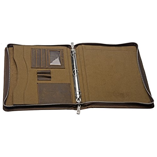 Vintage Crazy Horse Leather Padfolio with 3-Ring Binder, Binder Portfolio Fits Letter-Size / A4 Notepad and Documents - Thumbnail 3