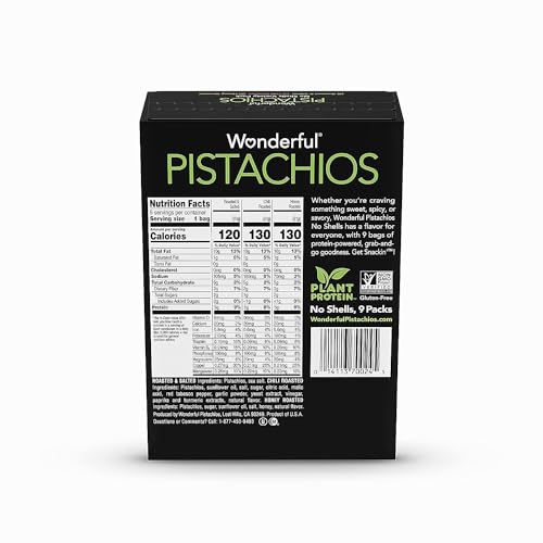 WONDERFUL PISTACHIOS NO SHELLS, 3 FLAVORS MIXED VARIETY PACK OF 9 (0.75 OUNCE), ROASTED & SALTED NUTS (4), CHILI ROASTED (3), HONEY ROASTED (2), PROTEIN SNACKS, GLUTEN FREE, PANTRY STAPLES, HEALTHY SNACKS VARIETY PACK FOR ADULTS