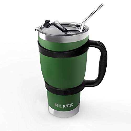 Army Green North Stainless Steel Vacuum Insulated 5-Piece Tumbler Set, 30 oz, Travel Mug For Home, Office, School â€“ Like Yeti Tumbler For Ice Drink & Hot Beverage (Army Green Stainless Steel Mug)