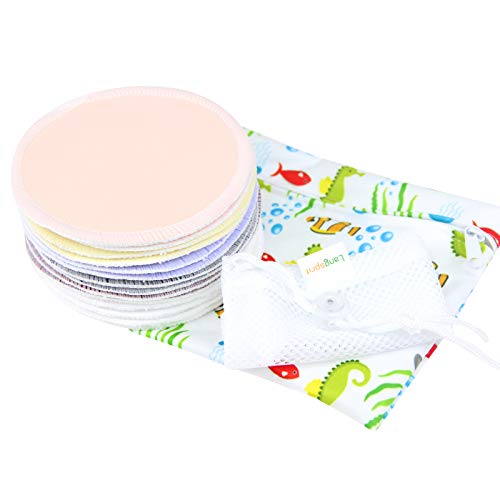 Langsprit Leak-Proof Organic Reusable Bamboo Nursing Pads(14 Pack),Super Absorbent Washable Breast Pads with 2 Bonus Free Laundry Bag & Storage Bag(Round) - Thumbnail 2
