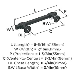 Amerock | Cabinet Pull | Matte Black | 3-3/4 inch