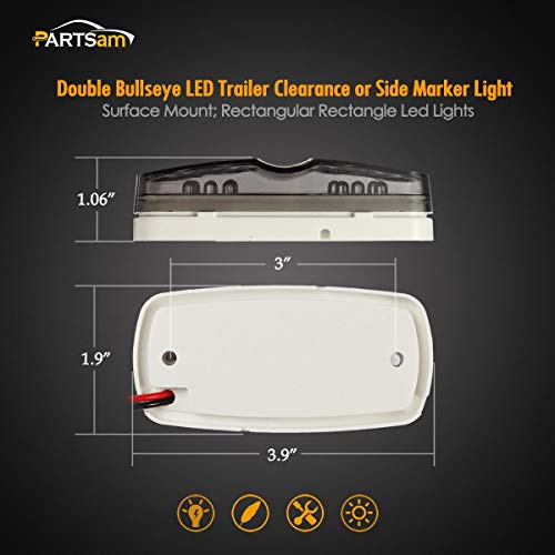 Partsam 14x Red/Amber Double Bullseye led Marker Light Side Marker Light Smoke Lens, Tiger Eye/Double Bubble LED Marker Lights, 4" Rectangular Rectangle Led Truck Trailer RV Camper Light
