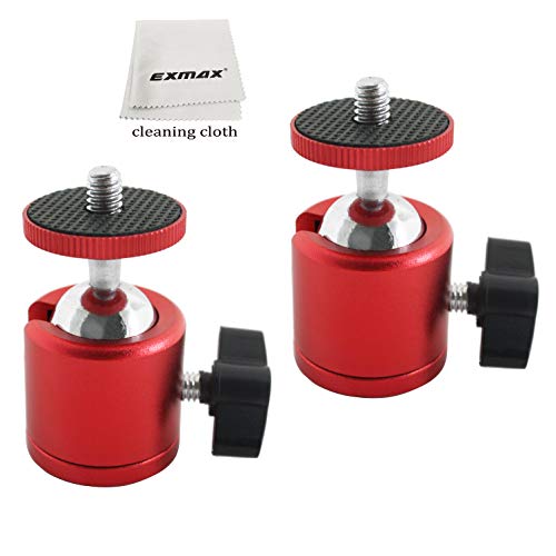 EXMAX 2 PCS Tripod Mini Ball Head with 1/4â€ Screw Thread Base - 2 Pack Red