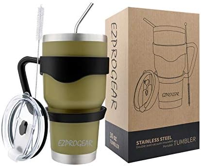 Ezprogear 30 oz 1 Pack Stainless Steel Tumbler with Handle (Olive Green)
