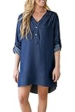 ITFabs Stylish Long Sleeve Asymmetrical Solid Denim Style Tunic Dress