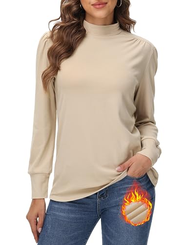 LE VONFORT Women’s Mock Turtleneck Slim Fit Long Sleeve T Shirt Midweight Thermal Underwear Tops Apricot X-Large at Amazon