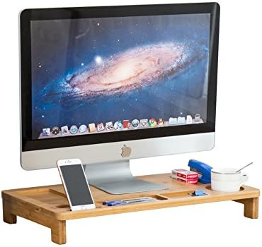 Bamboo iMac Monitor Stand Riser with Storage Organizer Laptop Cellphone TV Printer Stand Desktop Container For Office computer stand