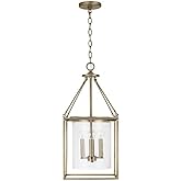 Capital Lighting 532843AD Cooper Clear Seeded Glass Lantern Pendant, 4-Light 240 Total Watts, 27" H x 12" W, Aged Brass