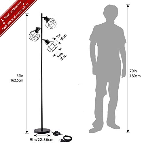 SOZOMO Rustic Industrial Floor Lamp, Modern Bright Tree Lamp with 3