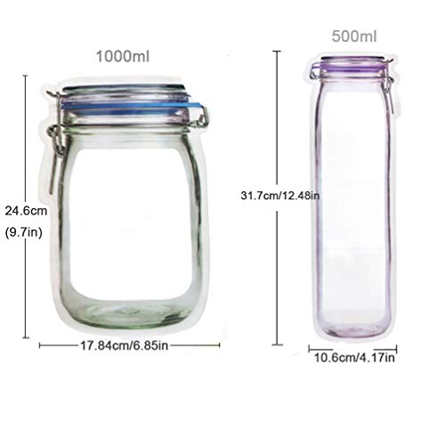 Enkrio 18 Pack Reusable Zip Lock Snack Bags, Mason Jar Zipper Food Saver Snack Sandwich Ziplock Bags Leakproof Storage Bags for Kids Travel Camping(3Small,4Medium,8Large,3Tall) - Thumbnail 3