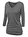 Made By Johnny MBJ WT1036 Womens V Neck 3/4 Sleeve Dolman Top with Side Shirring L Heather_Charcoal