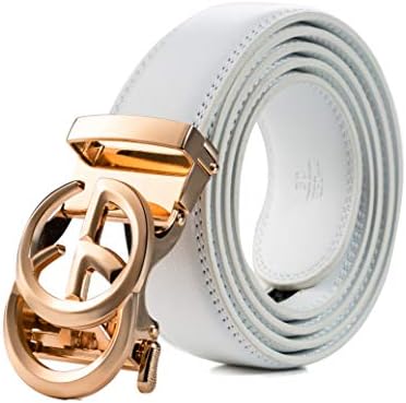 Hpwas Top Grain Leather Belt with Double G Automatic Click buckle Fashion Dress belt