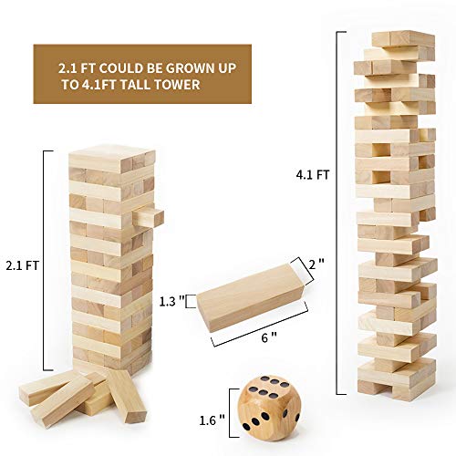 Giant Timber Tower With Dice Game Board 56 Pcs Gentle Monster Large Size Wooden Stacking Game Classic Outdoor Games Blinkee Com