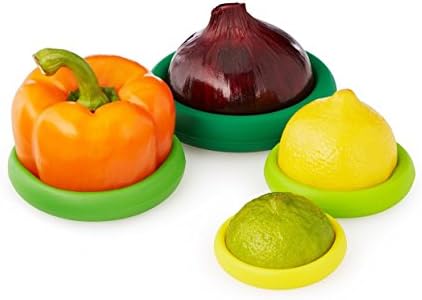 EverFresh FoodCaps, Silicone Food Savers, Fruit and Vegetable Storage Containers, Professional Grade, Set of 4, BPA-Free, Black or Citrus Colors (Black)