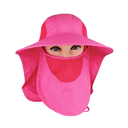 Panegy Women Outdoor Wide Brim hat Cycling Fishing Anti-UV Flap Cap with Removable Sun Shield Mask - Rose Red - Thumbnail 2