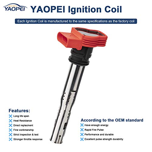 YAOPEI Ignition Coil Pack Set of 4 for Volkswagen Audi Vehicles Replace # 06E905115E -2 Years Warranty