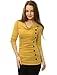 Allegra K Women's Cowl Neck Long Sleeves Buttons Decor Ruched Top Small Yellow