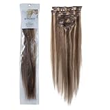 Emosa Clips in Remy Human Hair Extensions for Women Beauty Hot Sale (#4/27-medium brown mixed with dark blonde)(7pcs 15inch)