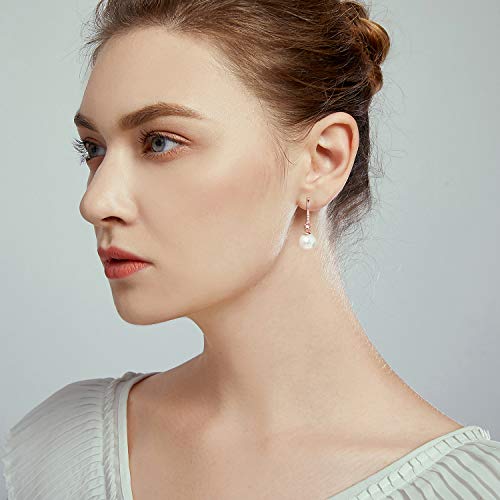 JORA Pearl Drop Earrings Rose Gold Plated Cubic Zirconia 11mm Simulated Pearl Dangle Earrings for Women Wedding Jewelry - Thumbnail 2