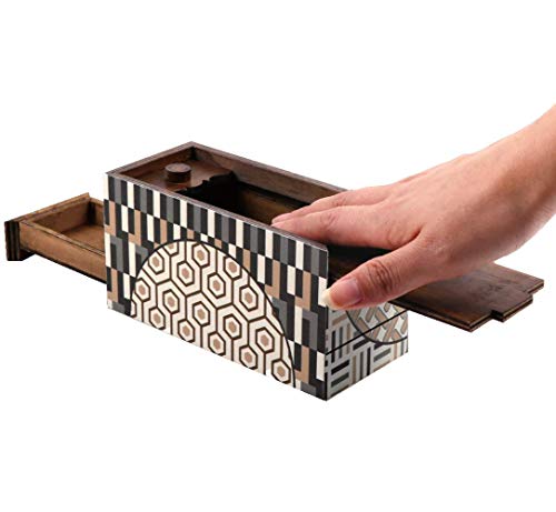 Enigma Decode Secret Puzzle Box - Money and Gift Card Holder in a Wood Magic Trick Lock with Two Hidden Compartments Brainteaser