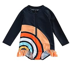 Little Girls Ruffled Rainbow Striped Bathing Suits
