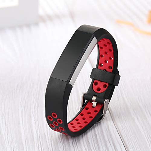 Maledan Replacement Bands Compatible for Fitbit Alta, Fitbit Alta HR and Fitbit Ace, Accessory Sport Bands Air Holes Breathable Strap Wristbands with Stainless Steel Buckle, Black/Red, Small - Thumbnail 6